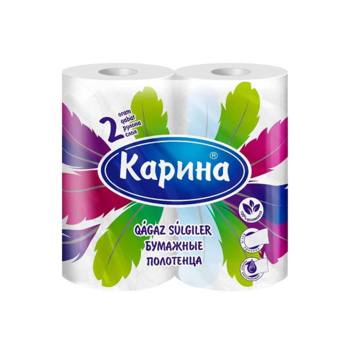 Карина қағаз сүлгілері, 100% целлюлоза, 2 қабат, 2 рулон