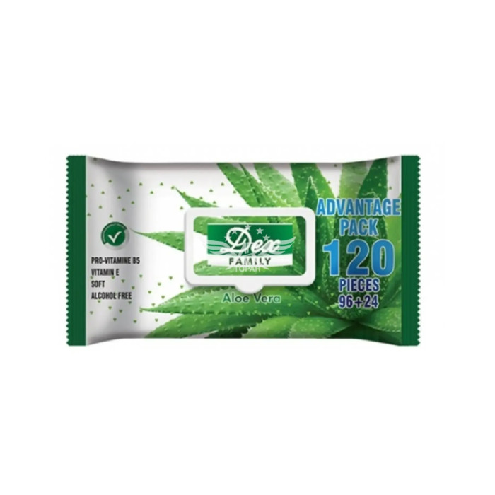Dex Family Aloe vera 120 шт ылғалды майлықтар