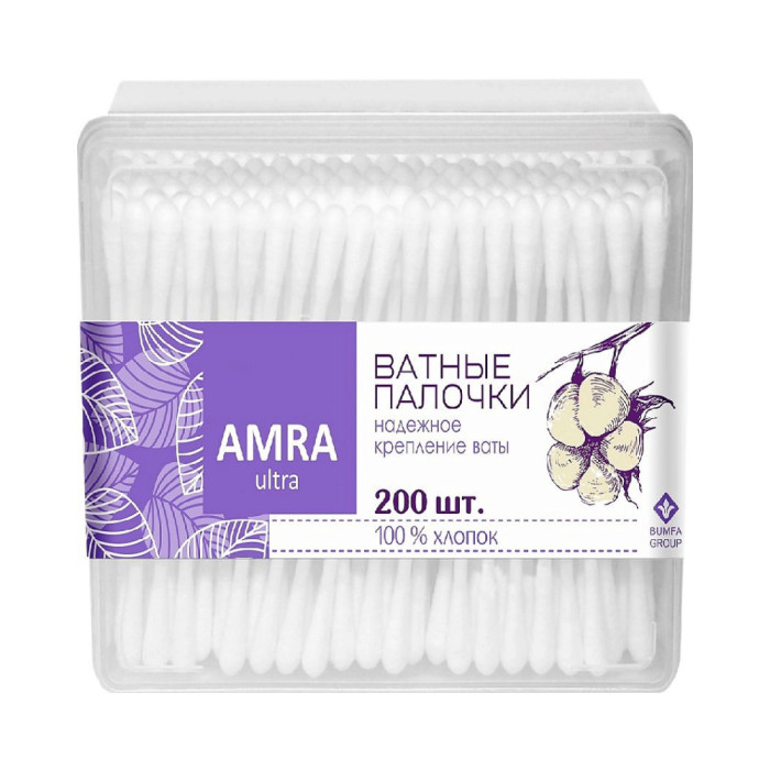 Amra 200 дана мақта таяқшалары
