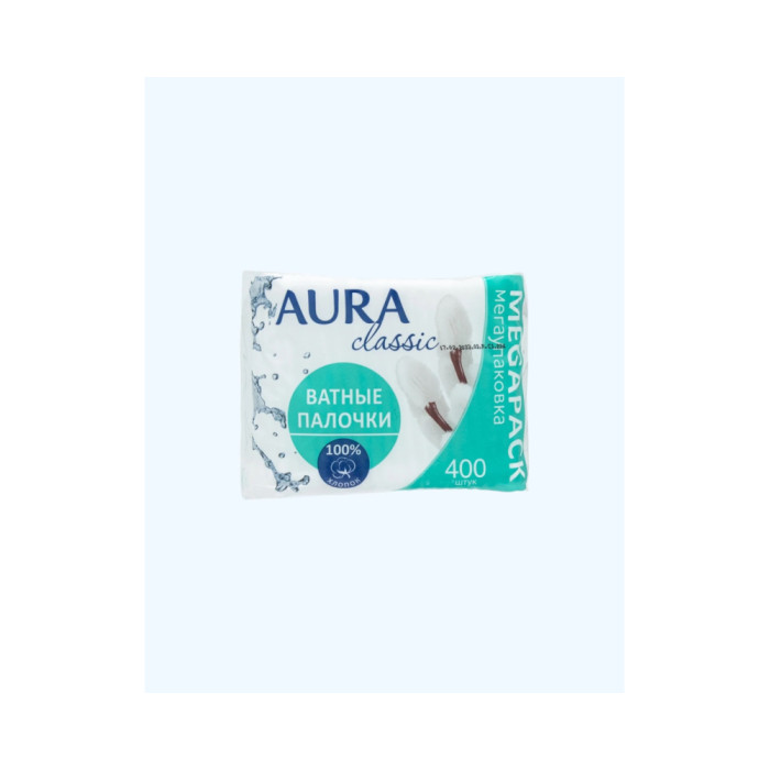 Aura Classic мақта таяқшалары 400 дана пакетте