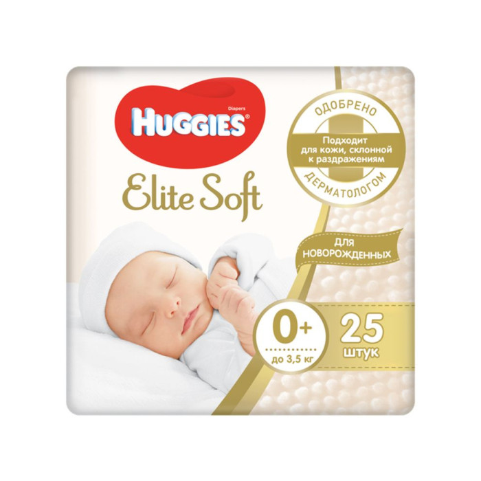 Huggies Elite Soft 0+ Conv (3,5 кг-нан бастап) 25 дана