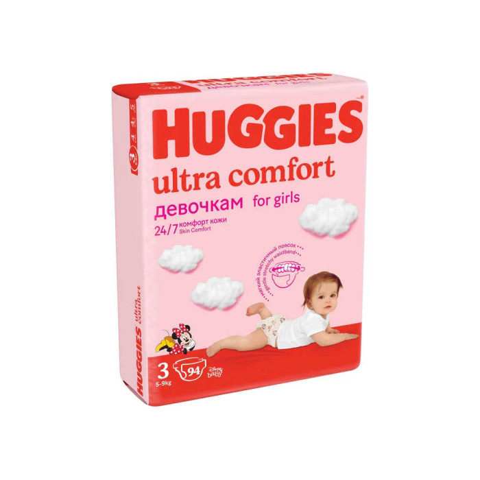 Huggies Ultra Comfort Giga жаялықтары қыздарға 3 (5-9кг) 94 дана