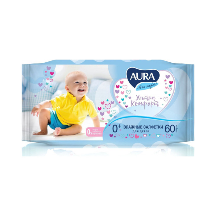 Aura Ultra Comfort 0+ 60 шт ылғалды балалар сүлгілері