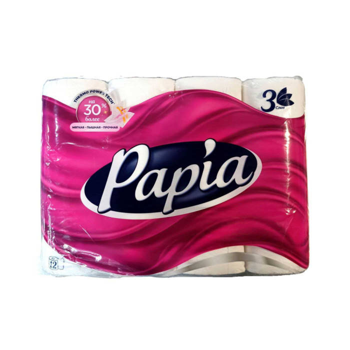 Papia 3 қабаттан тұратын 12 рулондық дәретхана қағазы