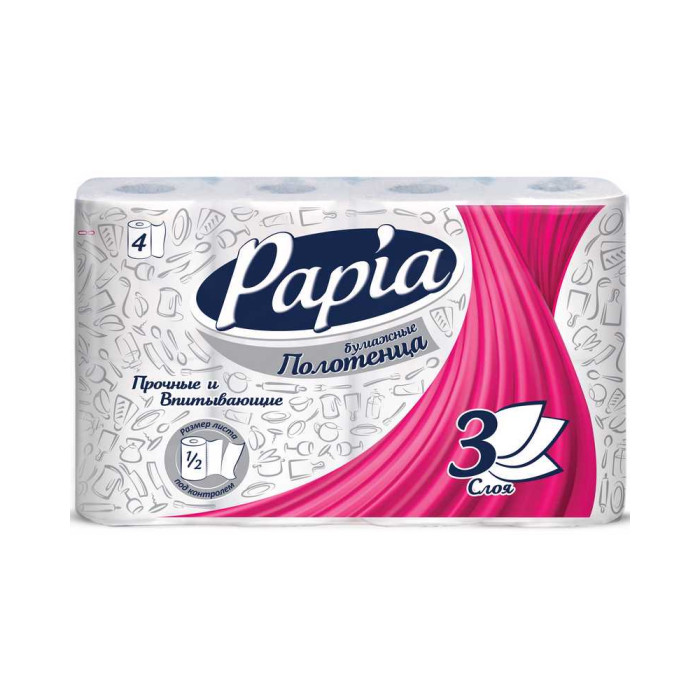 Papia 3 қабаттан тұратын 4 рулон қағаз сүлгілері