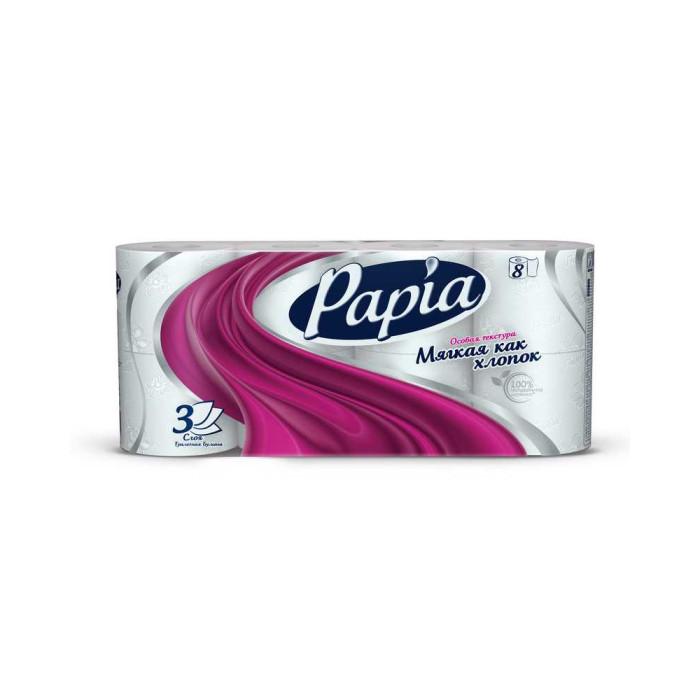 Papia 3 қабаттан тұратын 8 дана дәретхана қағазы