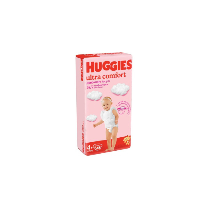 Подгузники Huggies UltraComfort для девочек 4+ (10-16кг) 68 шт