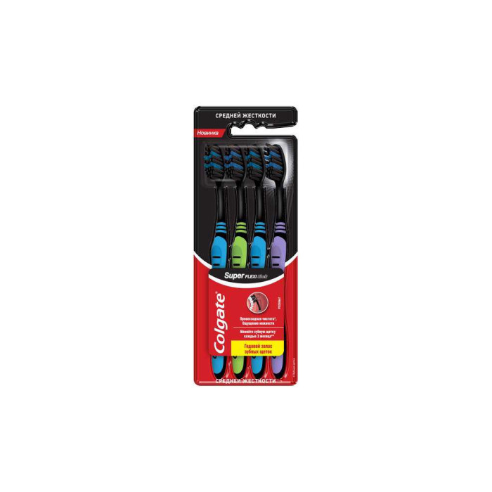 Colgate Super Flexi тіс щеткалары, икемді тұтқасы бар, орташа қаттылықта, 4 дана