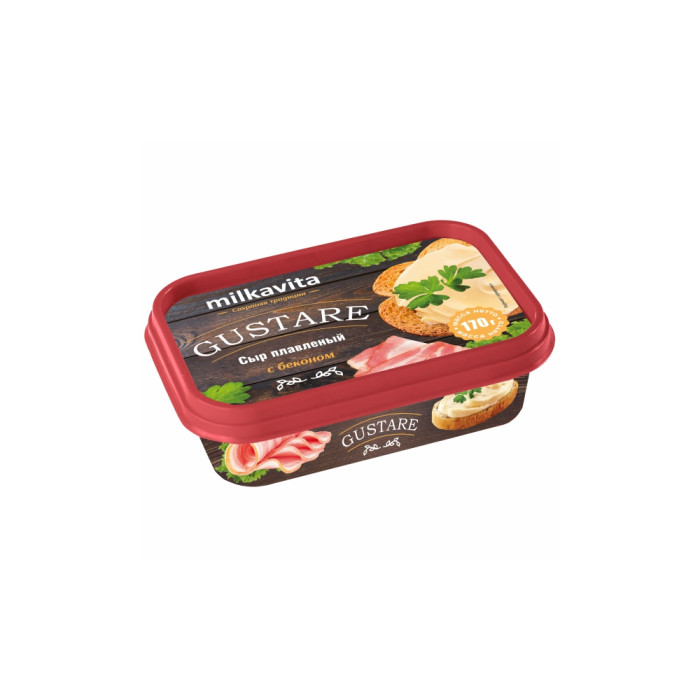 4811309021810 апрацаваны сыр PROCESSED CHEESE GUSTARE BACON40% 170г*20 MiLKAViTA