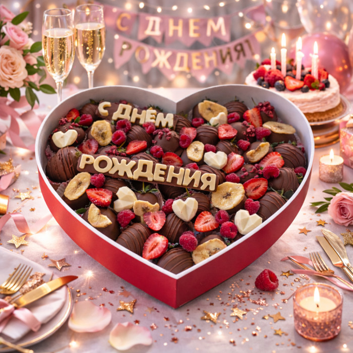 Шоколадное сердце с ягодным поздравлением 💝