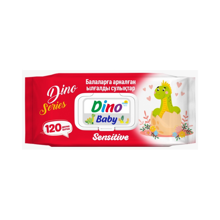 Дастпулҳои намии кӯдаконаи Dino baby Sensitive 120 дона дар ассортименти