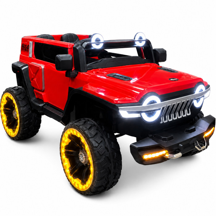 Электромобиль детский красный джип 4x4 с LED подсветкой и пультом