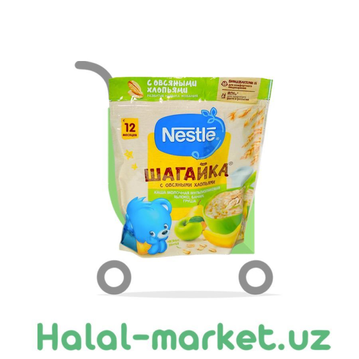 Каша NESTLE Шагайка с овсяными хлопьями Земляника,яблоко,малина 200гр