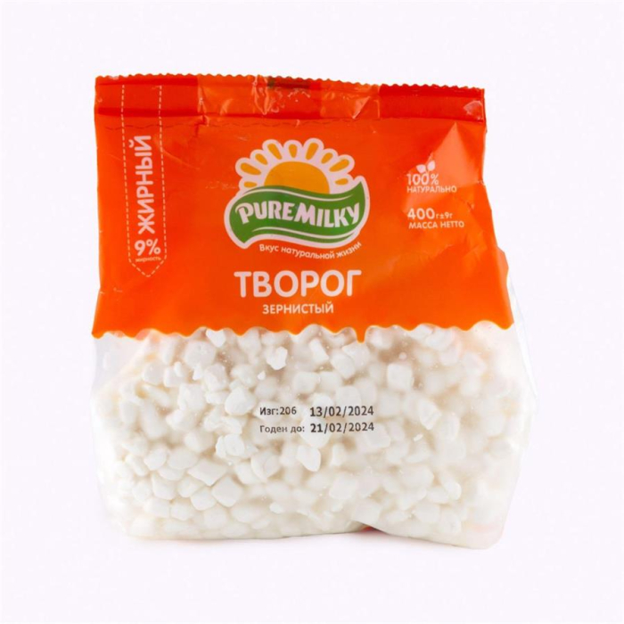 Творог зернистый PURE MILKY 9% 400гр