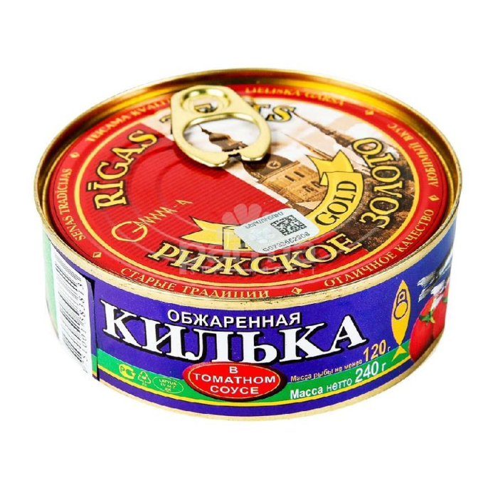 Килька обжаренная в томатном соусе RIGA GOLD 240гр (ключ)
