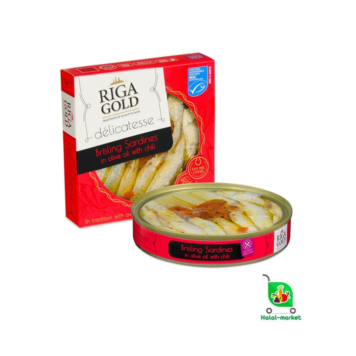 RIGA GOLD Брислинг Сардины в Оливковом Масле с Перцем 120гр