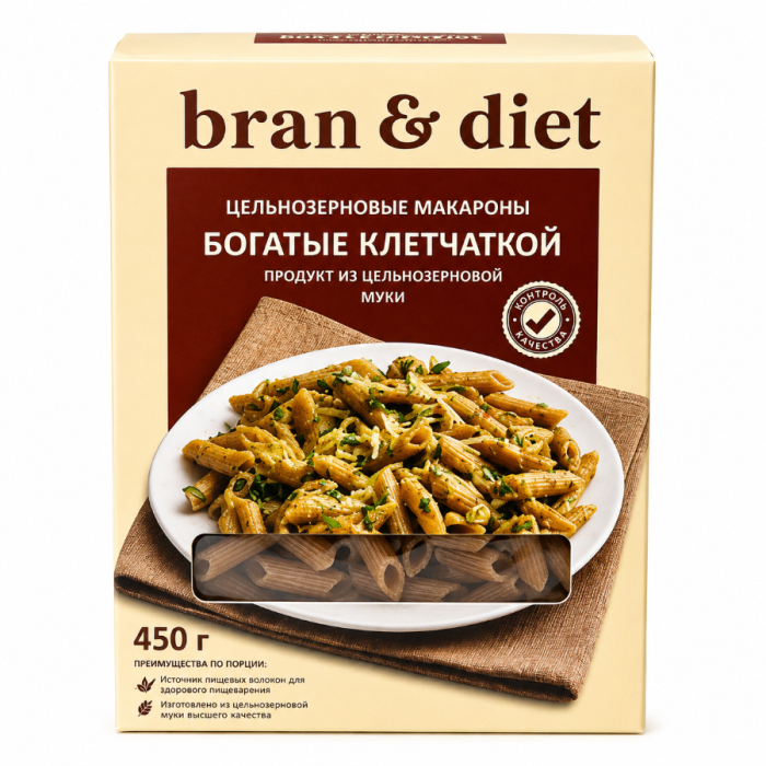 Макарон цельнозерновой BRAN & DIET 450гр