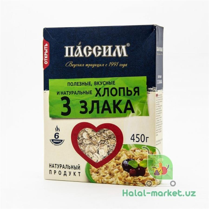 Хлопья PASSIM 3 злака 450гр