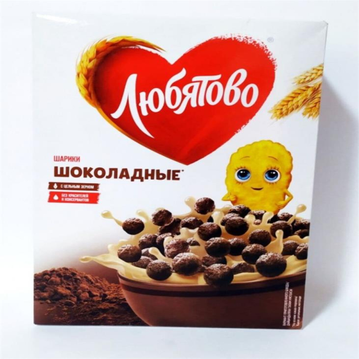 Хлопья ЛЮБЯТОВО Шарики шоколадные 250гр в коробке