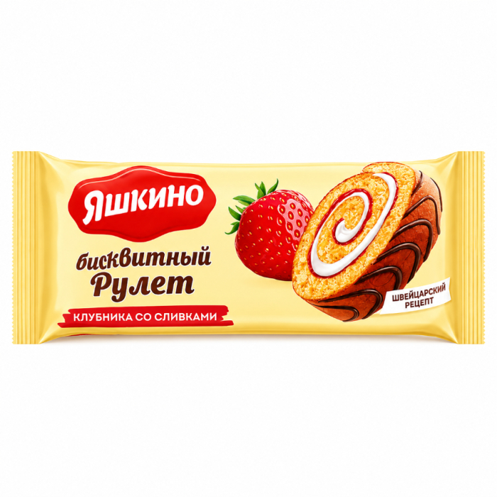 Рулет Яшкино Клубника со Сливками 200г