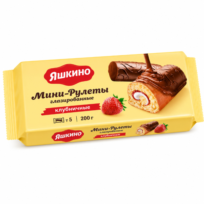 Мини Рулет Яшкино Клубничный 200гр