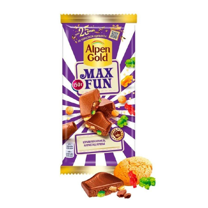 Шоколад ALPEN GOLD MAXFUN взрывная Карамель,Мармелад 150гр