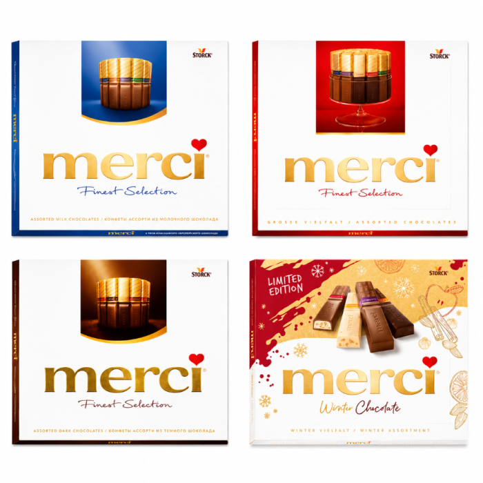 Шоколад MERCI с начинкой 250гр