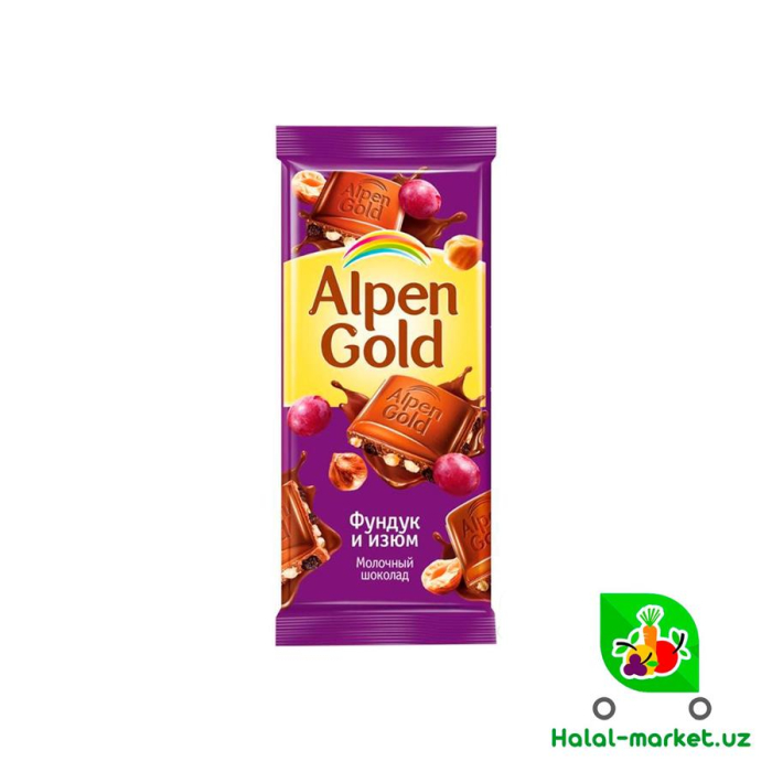 Шоколад ALPEN GOLD Фундук и Изюм 85гр