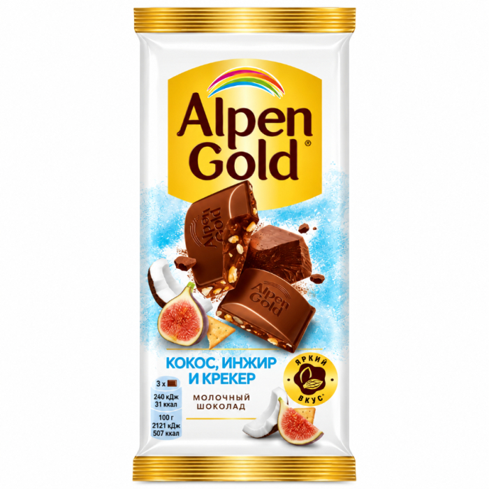 Шоколад ALPEN GOLD Кокос,инжир,солёный крекер 85гр