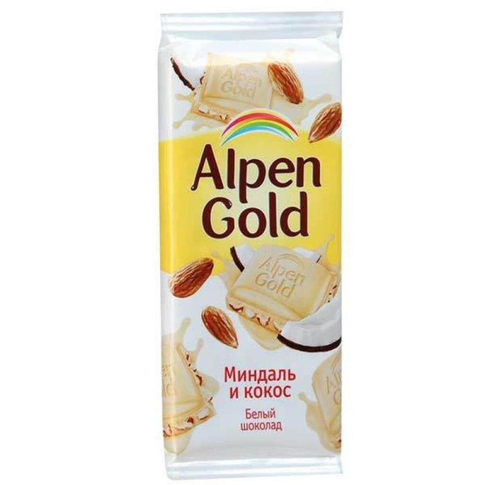 Шоколадная плитка ALPEN GOLD Миндаль/кокос 90гр