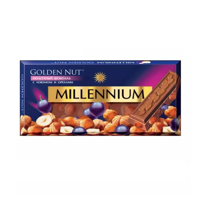 Шоколад MILLENNIUM GOLD мол с цельным орех+изюм 100гр