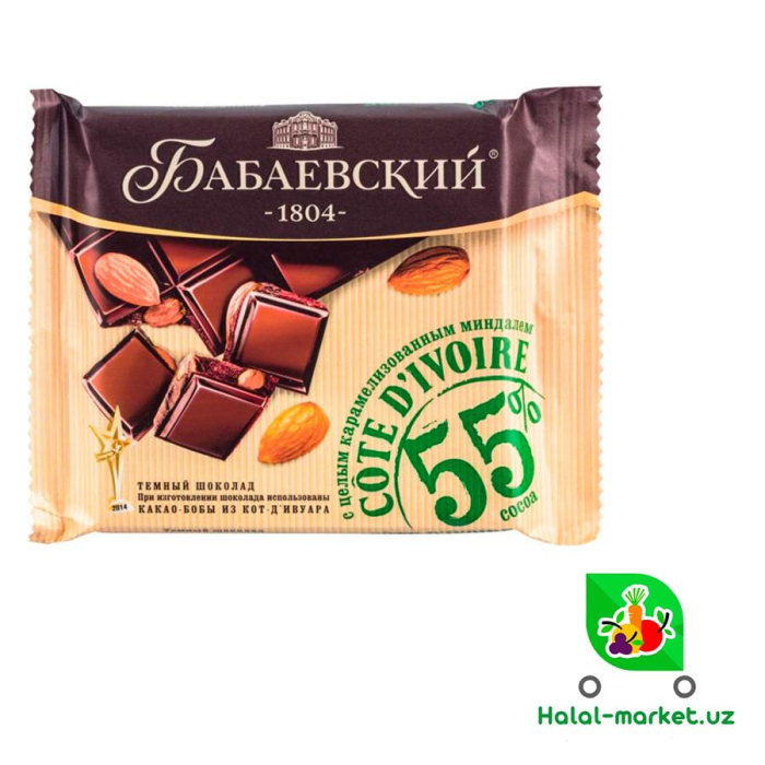 Шоколадная плитка БАБАЕВСКИЙ с Карамелизованным миндалём 90гр