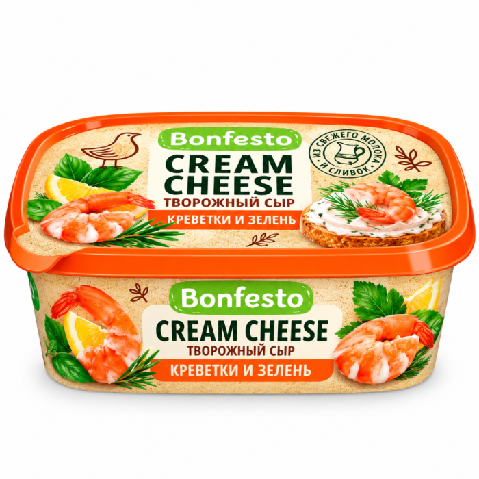 Плавленый сыр CREAM CHEESE Креветки Зелень 140гр