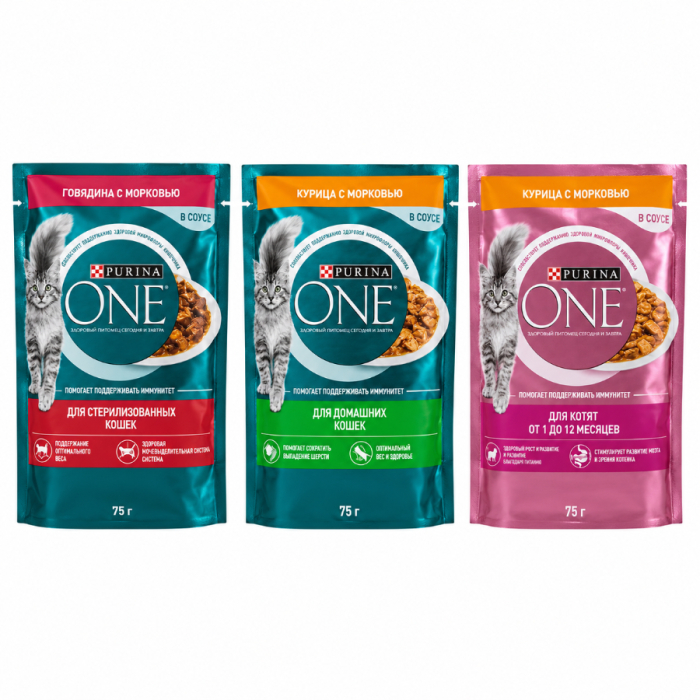 Корм для котов PURINA ONE в ассортименте 75гр