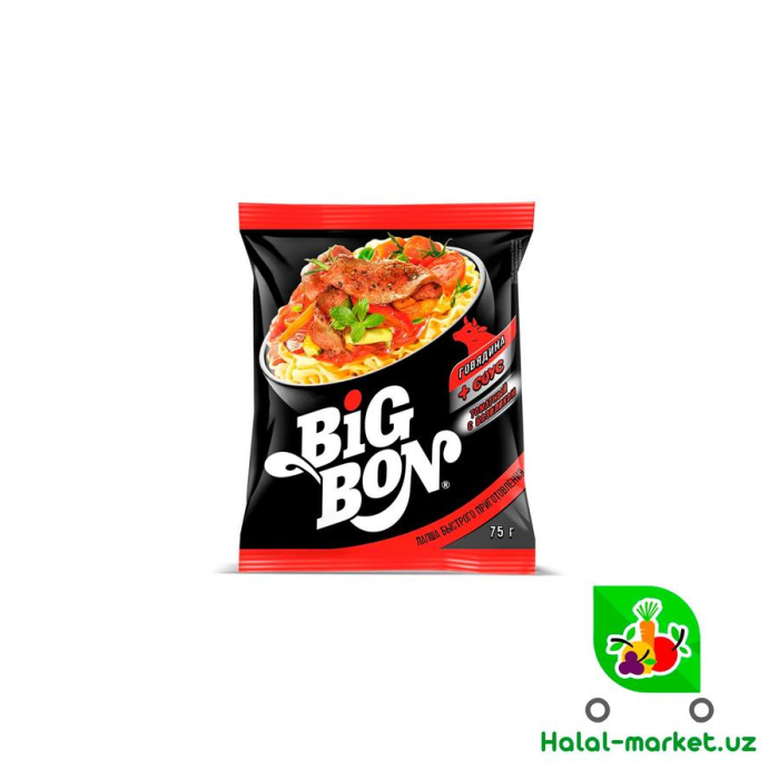 Лапша BIG BON ГовядинаТоматный соус с Базиликом 75гр М/у