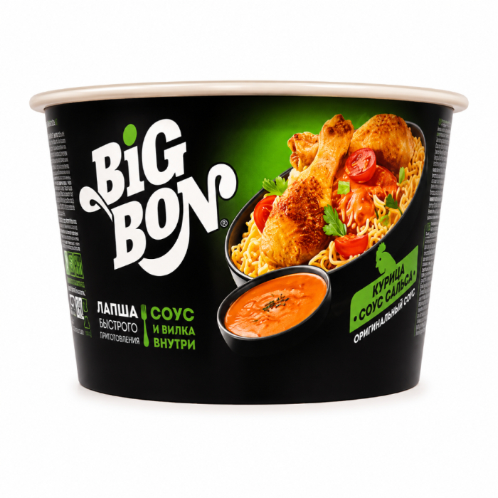 Лапша BIG BON Куринная+соус Сальса 85гр Пл/Б