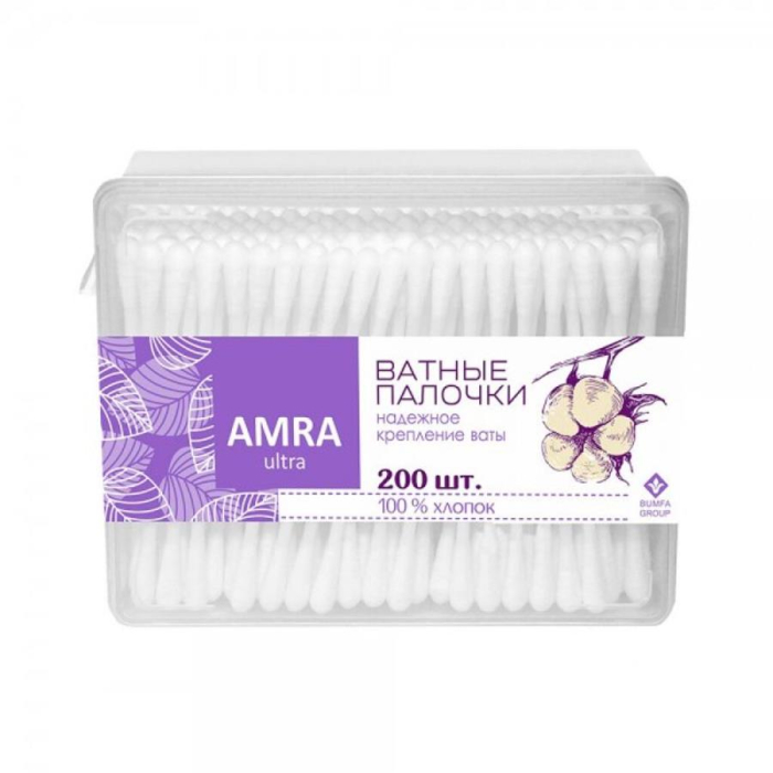 Ватные Палочки AMRA ULTRA 200шт в пл.уп квадрат