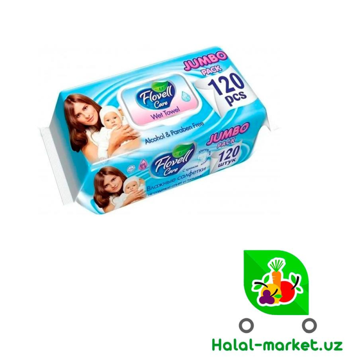 Влажные салфетки FLOVELL CARE Jumbo Baby 120шт