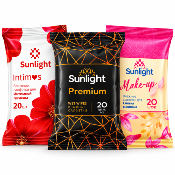 Влажные салфетки SUNLIGHT Intimate,Make-up/Deluxe 20шт