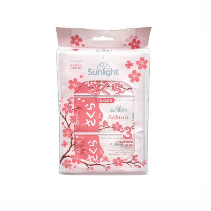 Влажные салфетки SUNLIGHT SAKURA 3*12шт
