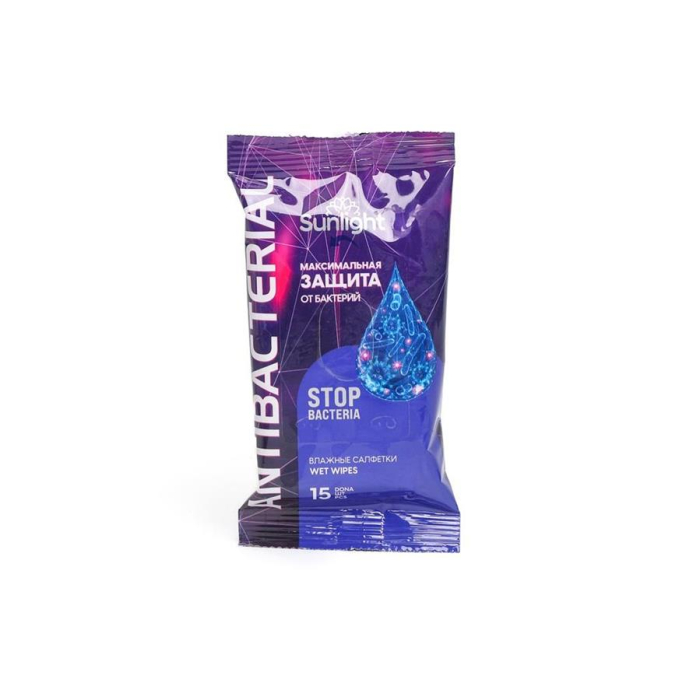 Влажные салфетки SUNLIGHT ANTIBACTERIAL 15+2шт