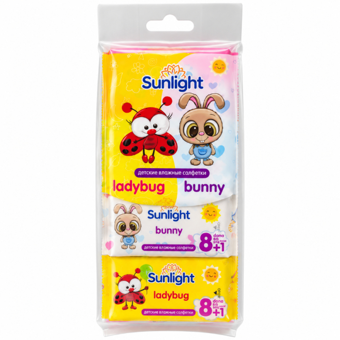 Влажные салфетки SUNLIGHT LadyBug & Bunny 8*20шт