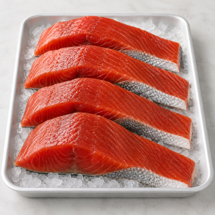 Amazon Fresh Brand, Wild Caught Sockeye Salmon Skin On Fillet Portions, 1 kg, Sustainably Sourced (Previously Frozen)