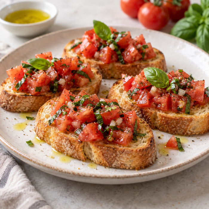Bruschetta con Tomates y Albahaca