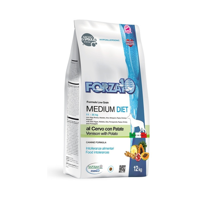 Forza10 Medium Diet Оленина с картофелем для взрослых средних пород склонных к аллергии 12 кг - 8020245011779