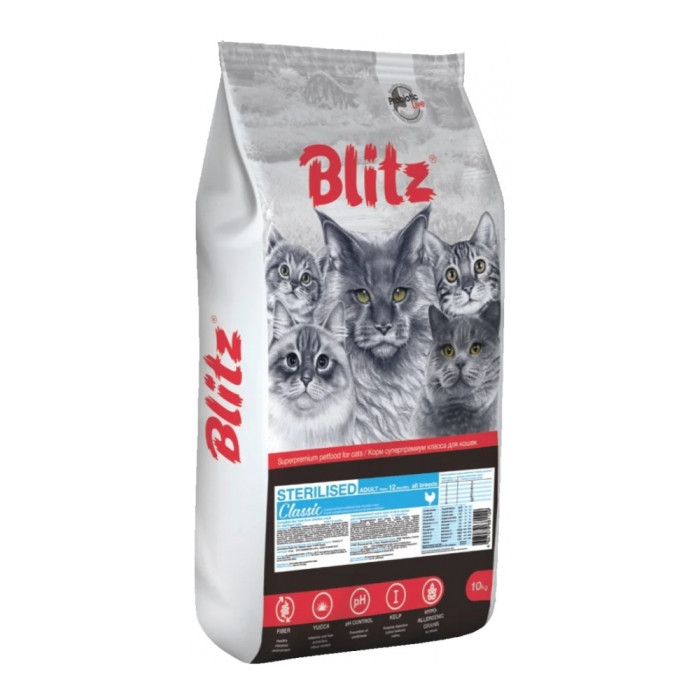 BLITZ Classic Sterilised для стерилизованных курица 10 кг 4627079681129