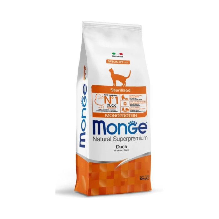 Корм Monge Sterilised Monoprotein злаки, утка 10 кг - 8009470056182