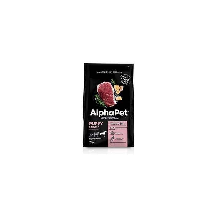 Корм AlphaPet Superpremium Puppy с говядиной и рубцом для щенков крупных пород 12 кг 4670064651485