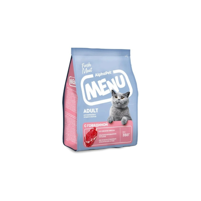 Корм AlphaPet Menu для взрослых кошек и котов с говядиной 0,35 кг говядина 0.35 кг 4670064652734