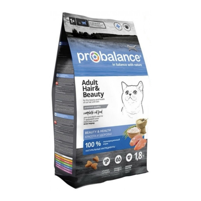 Корм Probalance Adult Hair & Beauty для взрослых курица 1.8 кг 4640011983129